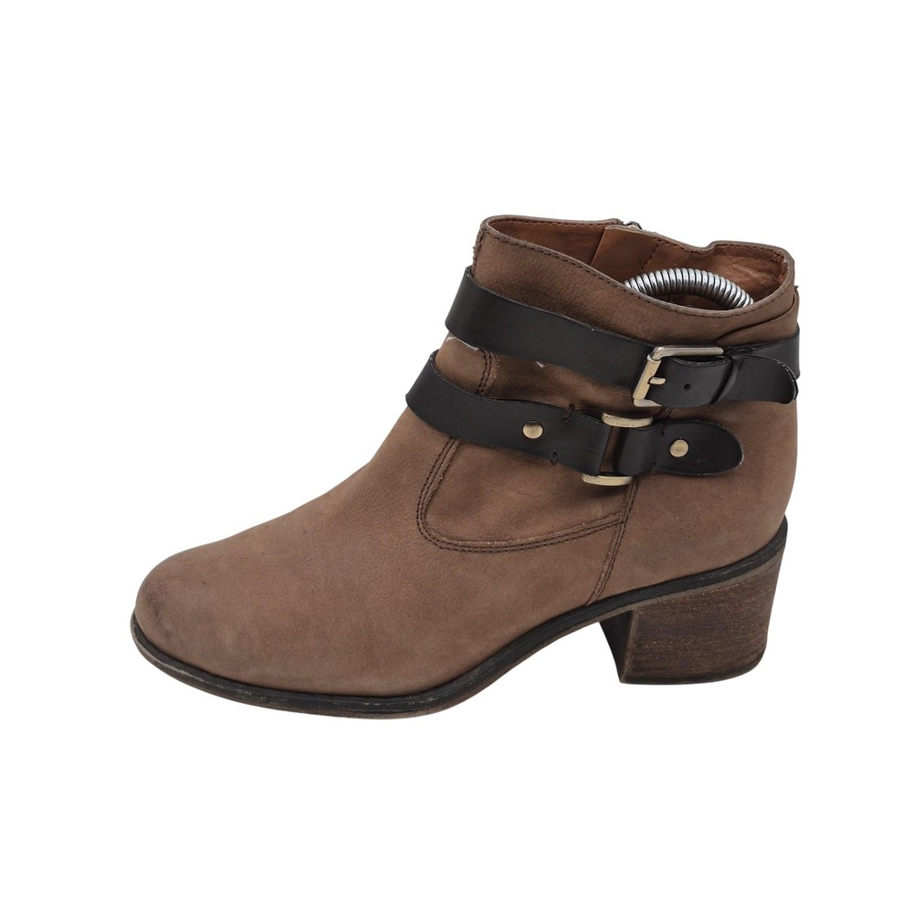 Franco Sarto Booties Womens Size 7 Brown Leather‎ Ankle Strap Buckle A LINDEN2
